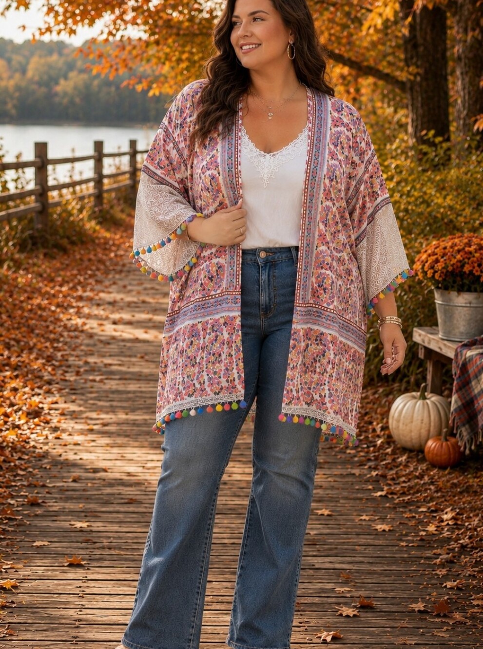Boho Kimono Top Swimsuit Coverup Bohemian Plus Size - Picture 11 of 11
